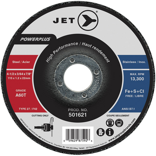 A60T PowerPlus Cut-Off Wheel, 4-1/2" x 3/64", 7/8" Arbor, Type 27, 13300 RPM Distribution Industrielle GC