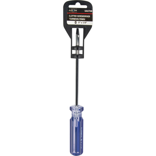 Tournevis &agrave; fente bleu transparent avec bandes, Tige de 1/4", Ronde, Prise en Plastique Distribution Industrielle GC