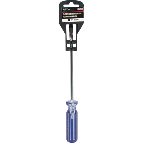 Tournevis &agrave; fente bleu transparent avec bandes, Tige de 1/4", Ronde, Prise en Plastique Distribution Industrielle GC
