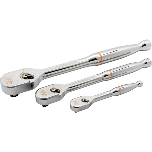 Ensemble de rochet &agrave; t&ecirc;te en goutte enti&egrave;rement polie avec prises 1/4", 3/8" & 1/2" 120XP Distribution Industrielle GC