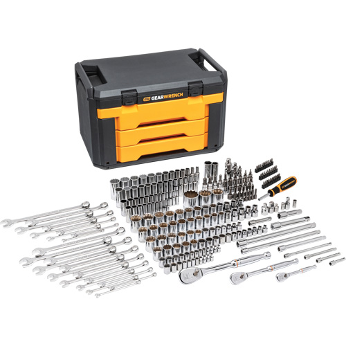 Jeu d'outils pour m&eacute;canicien &agrave; 12 pans dans boîte de rangement &agrave; trois tiroirs Distribution Industrielle GC