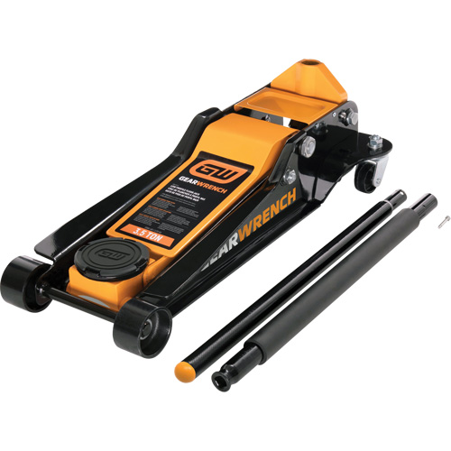 Cric de plancher &agrave; profil bas, 3,5 tonne(s) Capacit&eacute;, 3-3/4" Abaiss&eacute;e, 21-3/4" &eacute;lev&eacute;e, Hydraulique &agrave; main Distribution Industrielle GC
