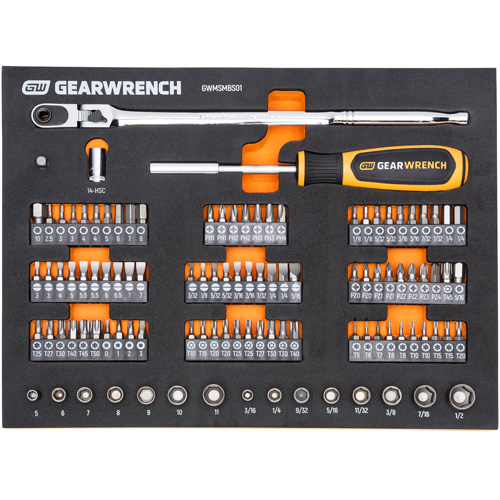 Jeu d'outils &agrave; t&ecirc;te &eacute;troite pour m&eacute;canicien dans un plateau de rangement en mousse Distribution Industrielle GC