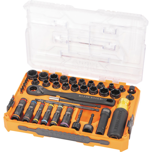 Jeu complet de douilles &agrave; chocs ouvertes & basculantes KNECT, 39 Mcx, Chocs Distribution Industrielle GC