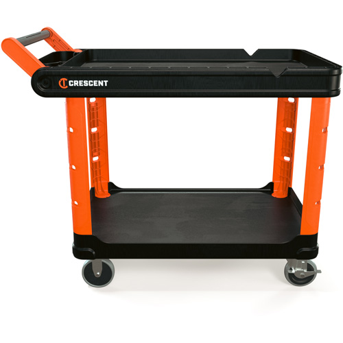 Chariot utilitaire industriel &agrave; 2 tablettes RAILWORKS avec roulettes dures de 5", 47" lo x 24-1/2" la x 34" h, Noir/Orange Distribution Industrielle GC