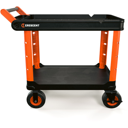 Chariot utilitaire industriel &agrave; 2 tablettes RAILWORKS avec roulettes de 8", 47" lo x 24-1/2" la x 37-4/5" h, Noir/Orange Distribution Industrielle GC