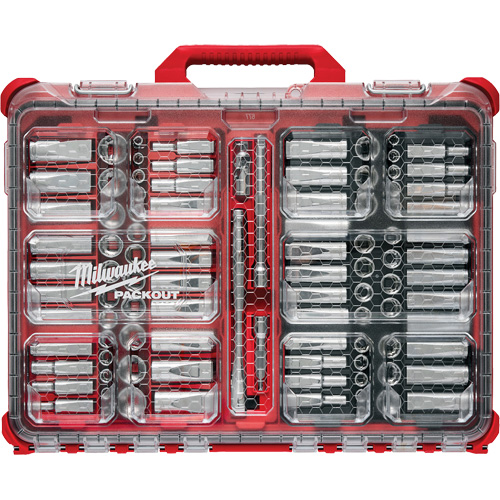 Jeu de cliquets et douilles m&eacute;triques/SAE avec organisateur PACKOUT &agrave; profil bas, 98 Mcx, Prise de 3/8" Distribution Industrielle GC