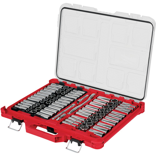 Jeu de cliquets et douilles m&eacute;triques/SAE avec organisateur PACKOUT &agrave; profil bas, 98 Mcx, Prise de 3/8" Distribution Industrielle GC