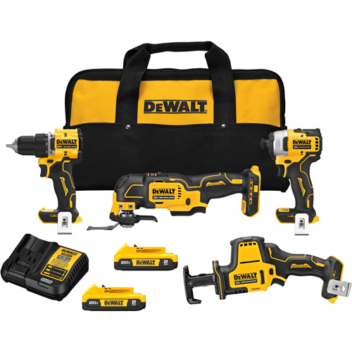 Ensemble quatre outils sans fil  &agrave; moteur sans balai ATOMIC, Lithium-ion, 20 V Distribution Industrielle GC