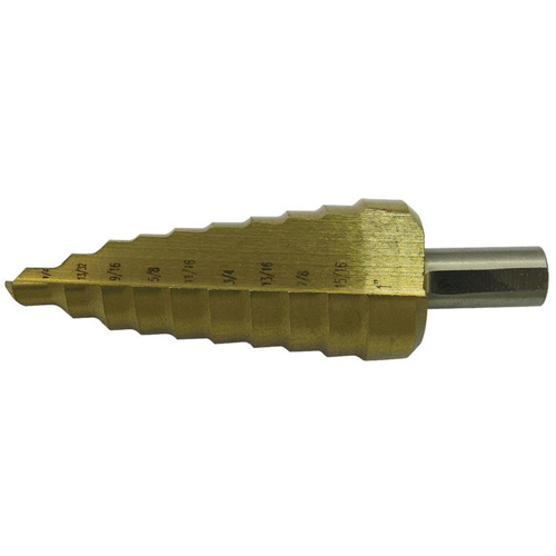 JET-KUT&reg; Super Premium 11-Step Step Drill, 1/4" - 1-3/8" , 7/8"/1"/1/4"/1-3/8"/1-1/8"/1-1/4"/13/16"/25/64"/35/64"/11/16"/1-7/32" Increments, High Speed Steel Distribution Industrielle GC