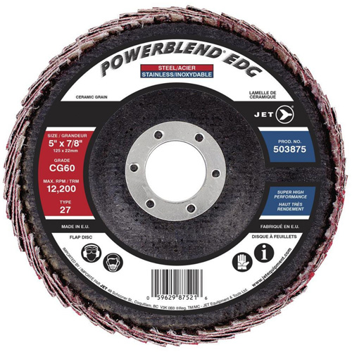 POWERBLEND EDG Curved Edge Flap Disc, 5" x 7/8", Type 27, CG60 Grit, Ceramic Distribution Industrielle GC