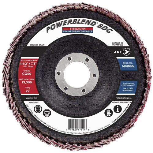 POWERBLEND EDG Flap Disc, 4-1/2" x 7/8", Type 27, CG60 Grit, Ceramic Distribution Industrielle GC