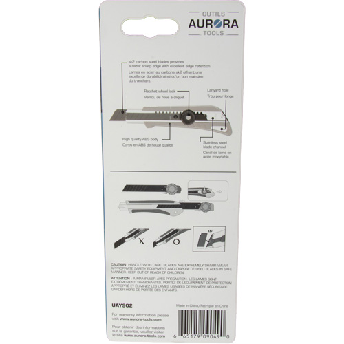 Couteau professionnel de 18 mm avec verrouillage &agrave; cliquet, Acier inoxydable, Robuste, Prise en Plastique Distribution Industrielle GC