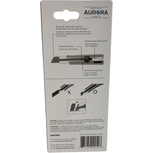 Couteau r&eacute;tractable de 25 mm, Acier inoxydable, Robuste, Prise en Caoutchouc Distribution Industrielle GC