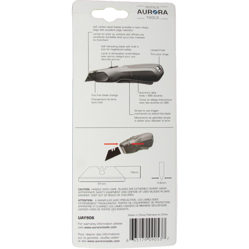 Retractable Safety Knife , Stainless Steel, Heavy-Duty, Plastic/Aluminum Handle Distribution Industrielle GC