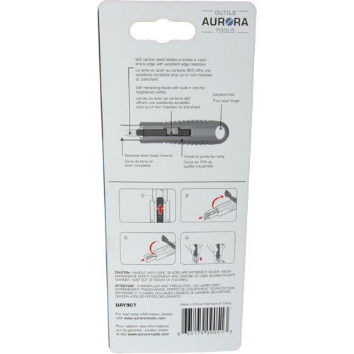 Couteau de s&eacute;curit&eacute; r&eacute;tractable standard, Acier inoxydable, Prise en Caoutchouc Distribution Industrielle GC