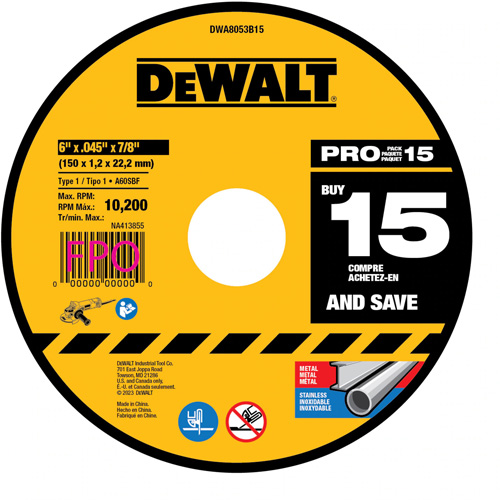 Meule &agrave; tronçonner pour m&eacute;tal, 6" x 0,045", Arbre de 7/8", Type 1, Oxyde d'aluminium Distribution Industrielle GC