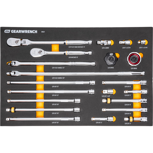 Ensemble d'outils &agrave; cliquet et d'entraînement 3/8" &agrave; 90 dents avec plateau de rangement en mousse Distribution Industrielle GC