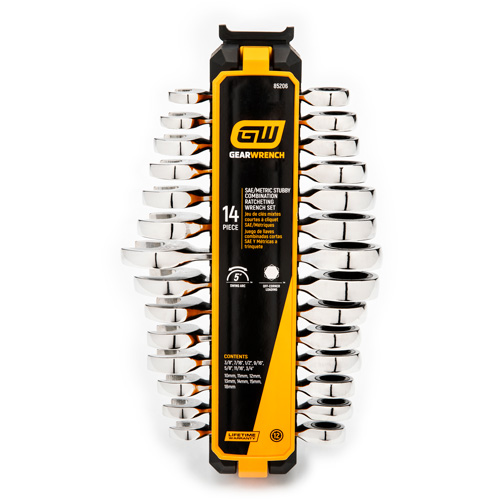 Jeu de cl&eacute;s courtes &agrave; 12 pans et 72 dents, Combinaison &agrave; cliquet, 14 morceaux, Imp&eacute;rial et m&eacute;trique Distribution Industrielle GC