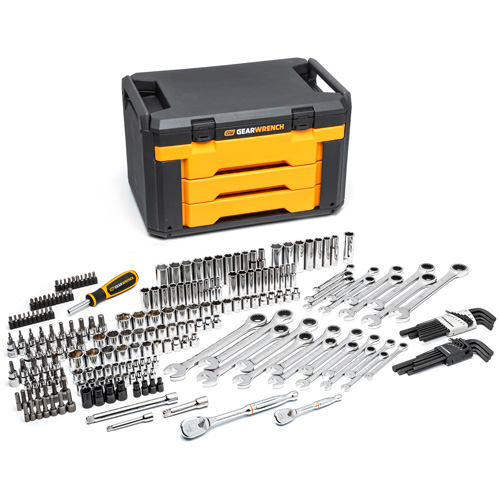 Jeu d'outils pour m&eacute;canicien dans boîte de rangement &agrave; trois tiroirs Distribution Industrielle GC