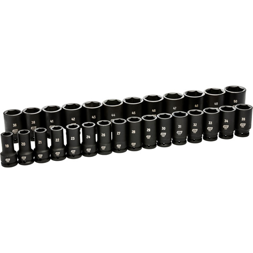 Jeu de douilles m&eacute;triques &agrave; 6 pans, 28 Mcx, Chocs, Prise de 3/4", Profond Distribution Industrielle GC