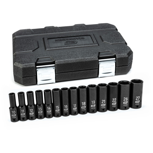 Jeu de douilles m&eacute;triques &agrave; 6 pans, 14 Mcx, Chocs, Prise de 1/2", Profond Distribution Industrielle GC
