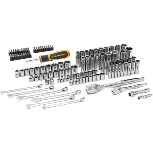 Jeu d'outils manuels pour m&eacute;canicien 90T SAE/m&eacute;trique avec prises 1/4" & 3/8" Distribution Industrielle GC