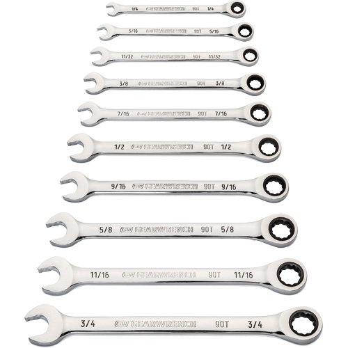 Jeu de cl&eacute;s &agrave; 12 pans et 90 dents, Combinaison &agrave; cliquet, 10 morceaux, Imp&eacute;rial Distribution Industrielle GC