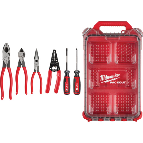 Dipped Grip Pliers, Wire Stripper & Cushion Grip Screwdrivers Set with PACKOUT Organizer Distribution Industrielle GC
