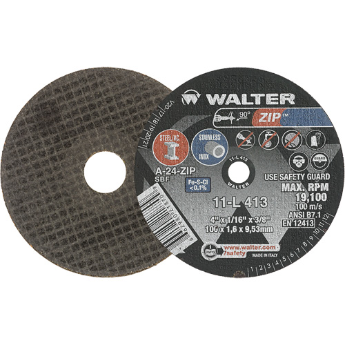 Meule &agrave; tronçonner Zip, 4" x 1/16", Arbre de 3/8", Type 1, Oxyde d'aluminium, 19100 Tr/min Distribution Industrielle GC