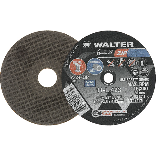 Zip Cut-Off Wheel, 4" x 1/8", 3/8" Arbor, Type 1, Aluminum Oxide, 19100 RPM Distribution Industrielle GC
