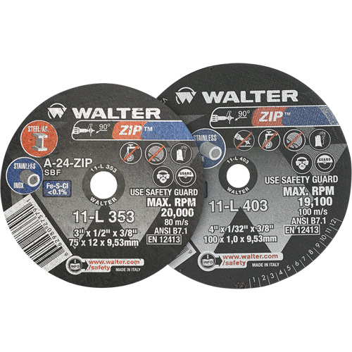 Meule &agrave; tronçonner Zip, 4" x 1/4", Arbre de 3/8", Type 1 Distribution Industrielle GC