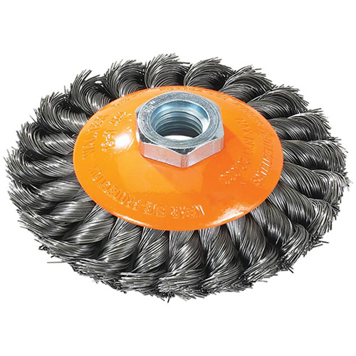 Knot-Twisted Saucer Cup Wire Wheel, 7" Dia., 0.02" Fill, 5/8"-11 Arbor, Steel Distribution Industrielle GC