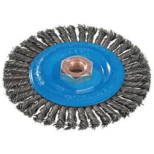 Brosse &agrave; fils nou&eacute;s pour cordons de soudure, Dia. 4", Fils 0,02", Arbre 5/8"-11, Aluminium/Acier inoxydable Distribution Industrielle GC