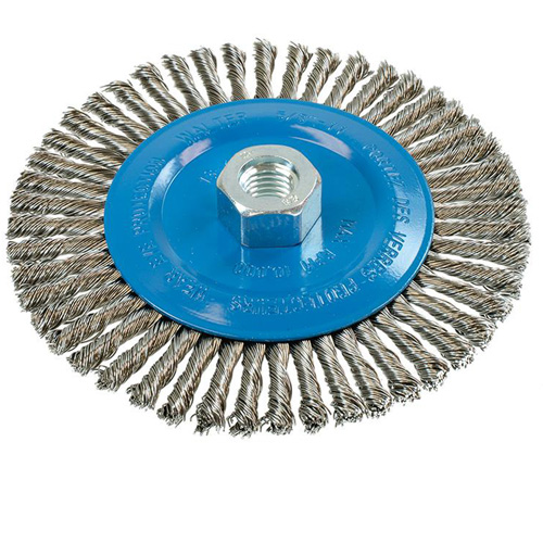 Brosse &agrave; fils &eacute;troits nou&eacute;s et torsad&eacute;s, Dia. 6", Fils 0,02", Arbre 5/8"-11, Aluminium/Acier inoxydable Distribution Industrielle GC