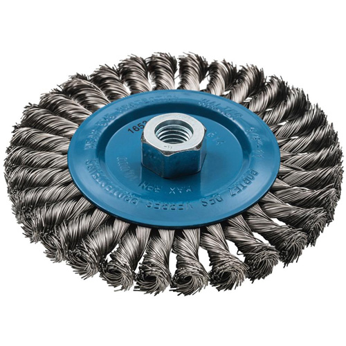 Wide Knotted Wire Wheel Brush, 6" Dia., 0.02" Fill, 5/8"-11 Arbor, Aluminum/Stainless Steel Distribution Industrielle GC