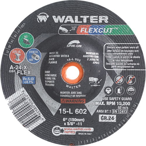 Meules &agrave; moyeu d&eacute;port&eacute; Flexcut, 5", 60 Grain, Oxyde d'aluminium, 5/8"-11, 12 200 Tr/min, Type 29 Distribution Industrielle GC