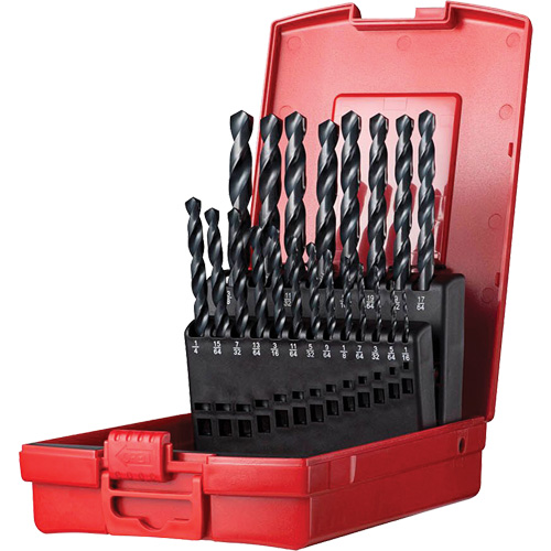 Jeu de forets s&eacute;rie courte combin&eacute;s robustes, 19 morceaux, Acier rapide Distribution Industrielle GC