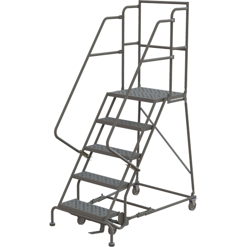 Escabeaux roulants &agrave; dessus profond, 5 marches, Largeur de la marche 16", Hauteur de la plateforme 50", Acier Distribution Industrielle GC