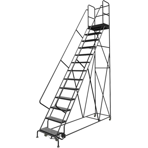 Escabeaux roulants &agrave; dessus profond, 13 marches, Largeur de la marche 24", Hauteur de la plateforme 130", Acier Distribution Industrielle GC