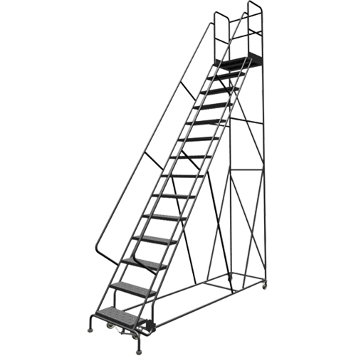 Escabeaux roulants &agrave; dessus profond, 14 marches, Largeur de la marche 24", Hauteur de la plateforme 140", Acier Distribution Industrielle GC