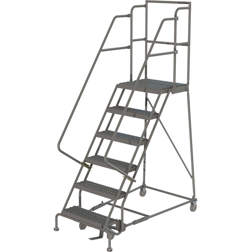 Deep Top Step Rolling Ladder, 6 Steps, 16" Step Width, 60" Platform Height, Steel Distribution Industrielle GC
