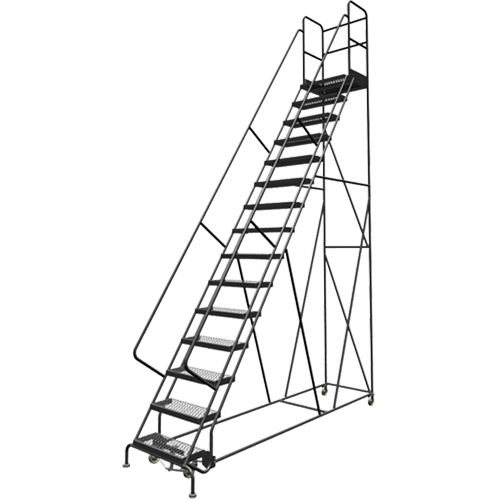 Deep Top Step Rolling Ladder, 15 Steps, 24" Step Width, 150" Platform Height, Steel Distribution Industrielle GC