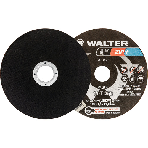 Zip+ Right Angle Grinder Reinforced Cut-Off Wheels, 5" x 1/16", 7/8" Arbor, Type 1, Zirconia Alumina, 12200 RPM Distribution Industrielle GC