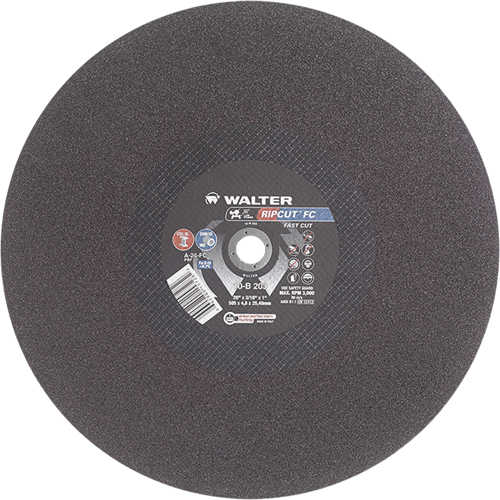 Meule &agrave; tronçonner Ripcut II pour la coupe de l'acier inoxydable et l'acier sur scies fixes, 20" x 3/16", Arbre de 1", Type 1, Oxyde d'aluminium, 3000 Tr/min Distribution Industrielle GC