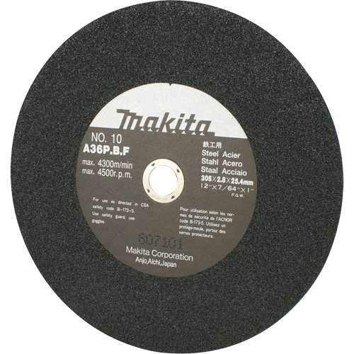 Meule abrasive pour scies &agrave; tronçonner et meuleuses dangle, 12" x 7/64", Arbre de 1", 4500 Tr/min Distribution Industrielle GC