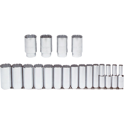 Socket Set, 19 Pcs, 1/2" Drive Size, Deep Distribution Industrielle GC