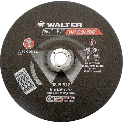 HP Combo Depressed Center Combination Wheel, 9" x 1/8", 7/8" Arbor, Type 27 Distribution Industrielle GC