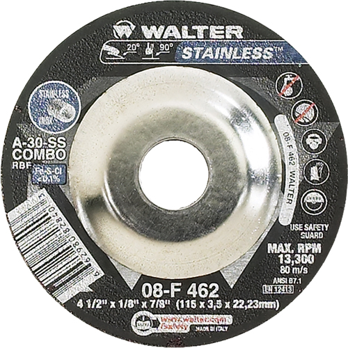 Meules &agrave; moyeu d&eacute;port&eacute; - Acier inoxydable type 27, 4-1/2" x 1/8", Arbre de 7/8", Type 27 Distribution Industrielle GC