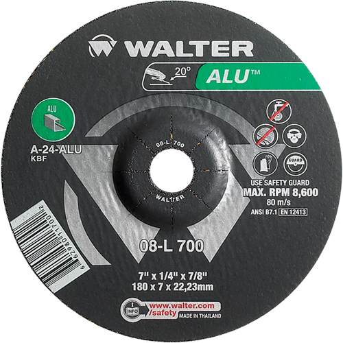 Meules en aluminium &agrave; moyeu d&eacute;port&eacute;, 7" x 1/4", Arbre 7/8", Type 27 Distribution Industrielle GC